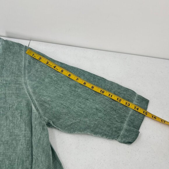 CHEYENNE S/M 100% Linen Tunic Sage Green Circle Cutout Artsy Lagenlook Top - Picture 9 of 11